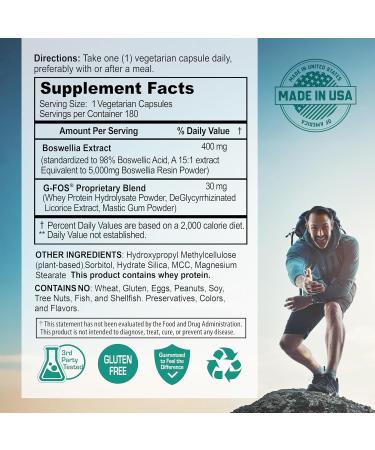 NANOWELL Boswellia Serrata with G-FOS - 98% Boswellic Acid - Supports Joint & Mobility Health - 180 Vegan Capsules 180 Day Supply 180 Count (Pack of 1) - Buy Online on GoSupps.com