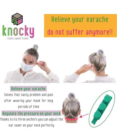 Knocky Mask Holder - 6 Anti-Slip Silicone Hooks & Ear Protection Straps for Adults & Kids | Adjustable Mask Extensions in Various Colors - Buy Online on GoSupps.com