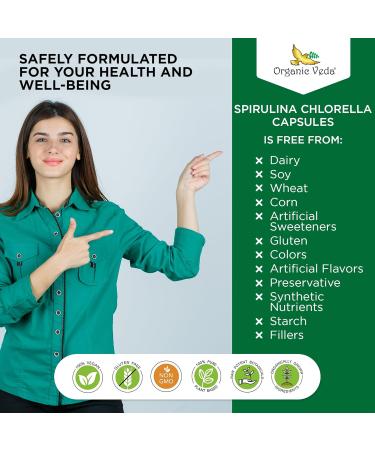Organic Veda Spirulina & Chlorella Capsules 1500mg 300 Count - Spirulina Chlorella Capsules with Super Green Antioxidants Phycocyanin Amino Acid - Boost Immunity Energy Support Digestion - Buy Online on GoSupps.com