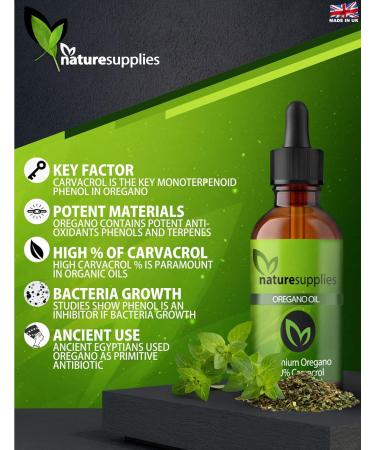 Naturesupplies Super Oregano Oil 30ml - 80% Carvacrol - Made in UK - Mediterranean Grown - Super Potent Essential Oil - 125-130mg Carvacrol Per Serving - Buy Online on GoSupps.com