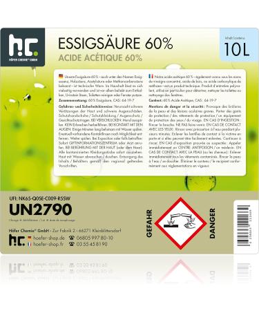 H fer Chemistry 2x10L Acidic Acid 60% - Premium Cleaner & Descaler - Made in Germany - Freshly Filled Canisters - Buy Online on GoSupps.com