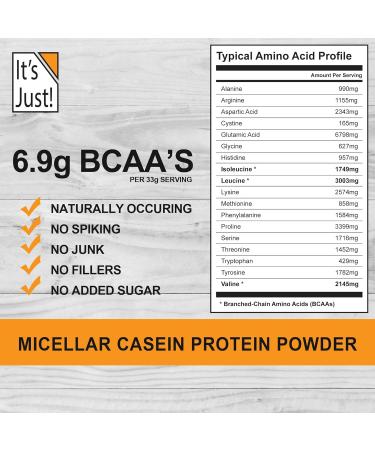 It's Just! - 100% Casein Protein Powder Made in USA One Ingredient Slow Burning Time Release 6.9g BCAAs 1g Carb Non-GMO (Unflavored 3lbs/48oz) Unflavored 3 Pound (Pack of 1) - Buy Online on GoSupps.com