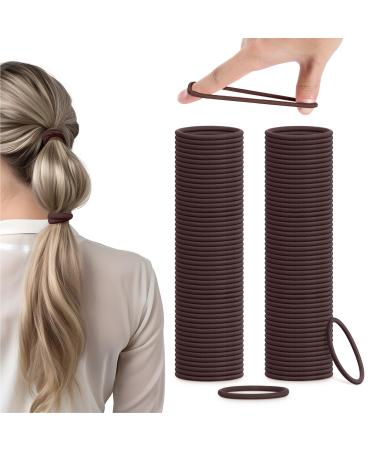 H&S Hair Bands for Women - 100pcs x 4mm - Non-Metal Bobbles for Thick and All Hair Types - Elastic & Seamless Ponytail Holders - No Damage Ties also for Men - Brown