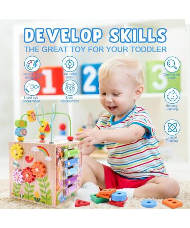 Shop Montessori Motor Cube Toys for 1-3 Year Olds | Activity Cubes for Babies 12-18 Months | Perfect Gift for Boys & Girls | Wooden Motor Skills Toys (Pink) - Buy Online on GoSupps.com