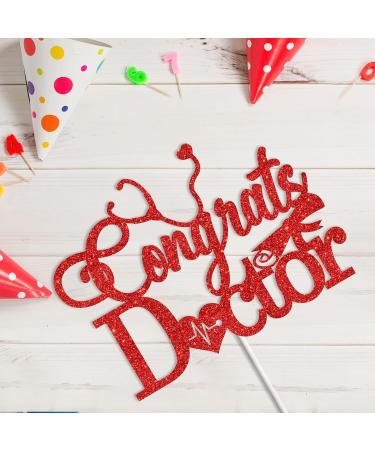 Tenhaisi Red Glitter Congrats Doctor Cake Topper Medical School Doctor Graduation Party Decoration Supplies for Boy Girl College Graduation Cake Decor - Buy Online on GoSupps.com