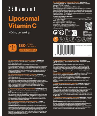 Zenement Liposomal Vitamin C 1000 mg per serving 180 Vegan Capsules Supports the immune system and reduces fatigue Vegan Soy Free Zement - Buy Online on GoSupps.com
