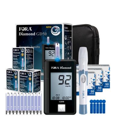 Fora Diamond GD50a blood sugar measuring device (MG/DL) with 160 blood sugar test strips and 160 lancets for diabetes for blood sugar self-control