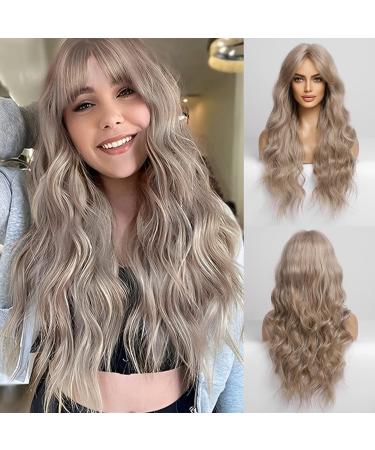 HAIRCUBE Ombre Darkest Brown with Grey Wig 24 Inch - Long Wavy Wig with Bangs for Women - Natural Looking Grey Brown Wig - Buy Online on GoSupps.com