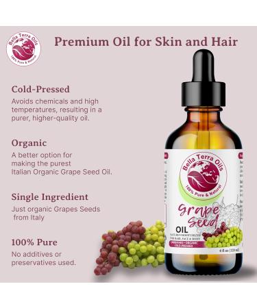 Organic Grape Seed Oil - Bella Terra 4oz | Nourish Skin with Vitamins & Procyanidins - Buy Online on GoSupps.com