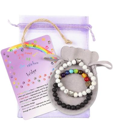 Enpato Pet Memorial Gifts Rainbow Bridge Bracelets Pet Loss Gifts with Card Pet Memorial Gifts for Women Man Loss of Dog Gifts (a Pair)