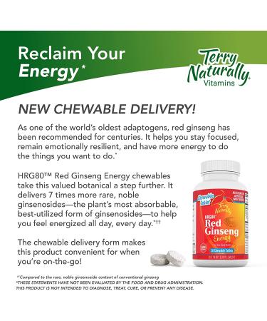 Terry Naturally HRG80 Red Ginseng Energy â€“ 30 Easy Chew Tablets for Boosted Vitality - Buy Online on GoSupps.com