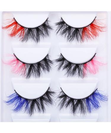 Gootrades 5 Pairs 3D Colored False Eyelashes Pack - Fluffy Faux Mink Color Eye Lashes Strip for Daily Christmas Cosplay - Red/Pink/Blue/Green/Purple Two-Toned Fake Lashes - Buy Online on GoSupps.com