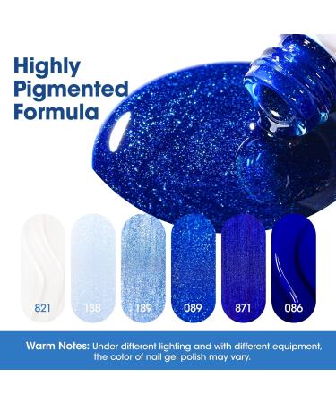 Gellen Gel Nail Polish Set 6 Colors 10ML Navy Royal Blue Shades Glitter Pearlescent White Gel Polish Kit Soak Off UV Gel X Nail Art Design DIY Salon Manicure Christmas Nails Gift for Women Mom Enjoy the Blue - Buy Online on GoSupps.com