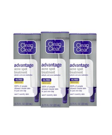 Clean & Clear Advantage Acne Spot Treatment Gel Cream, 2% Salicylic Acid Acne Medication, Witch Hazel, Oil-Free Gel Pimple Cream for Adults & Teens, Salicylic Acid, 3 x.75 Fl. Oz 3 x .75 Fl. Oz