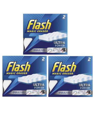 6 x Flash Magic Eraser Ultra Power -No Chemicals Needed - Removes Scuffs Crayon Grease and Grimes (Pack of 3)