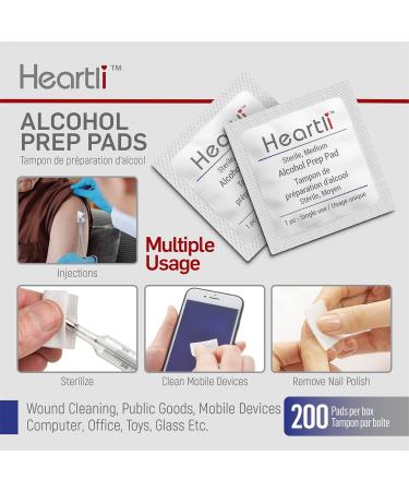 Heartli Alcohol Prep Pads 2-Ply Isopropyl Alcohol 70% Swabs Sterile Thick Cotton Gauze Wipes Individually Wrapped Antiseptic Latex Free Disinfectant Medium 6x3cm - (200 Pads) - Buy Online on GoSupps.com
