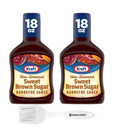 Kraft Sweet Brown Sugar Slow-Simmered Barbecue BBQ Sauce 18 oz Bottle (Pack of 2) Bundle With a Snack Scout Basting Brush