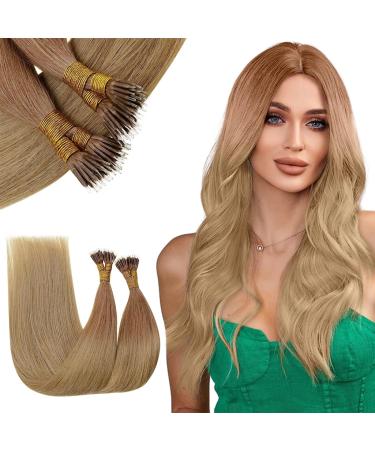 RUANTURE Nano Ring Hair Extensions Real Human Hair Blonde Ombre Brown Nano Beads Hair Extensions Real Human Hair Blonde Nano Human Hair Extensions 14 Inch 50 Gram 14" A-Nano-#10/14
