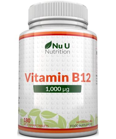 Vitamin B12 1000 g - High Strength B12 Methylcobalamin - 180 Vegetarian Tablets (6 Month Supply) - Made in The UK by Nu U Nutrition
