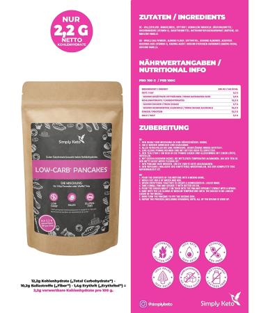 Simply Keto Lower Carb Pancake Mix - Gluten-Free Low-Calorie 2% Net Carbs - Perfect for Pancakes Waffles & Kaiserschmarrn - 285g (International Shipping Available) - Buy Online on GoSupps.com