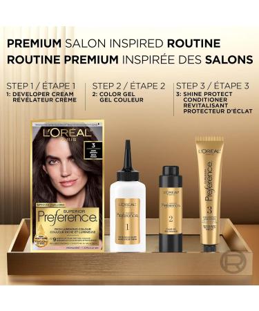 L'Oreal Paris Superior Preference 9 weeks of Luminous Fade-Defying Permanent Hair Dye 3 Dark Brown 100% Grey Coverage 1 Hair Dye Kit (Packaging May Vary) 3 Piece Set Dark Brown - Buy Online on GoSupps.com