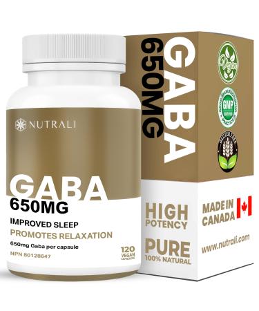 HIGHEST POTENCY 650mg GABA (Gamma-Aminobutyric Acid) Supplement Natural Stress Reduction Improved Sleep Aid Anxiety Relief Mood & Brain Support Vegan Gluten Free. 120 Vegan Capsules. 120 count (Pack of 1)