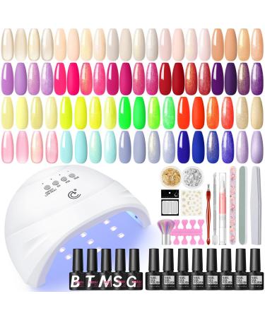 COSCELIA Gel Nail Polish Kit with U V Light Nude Pink Yellow Green Gel Nail Polish Set with Matte/Glossy/Silver/Golden Glitter Top Coat Base Coat Nail Art Foil Flakes Manicure Tools Gifts for Women 7107