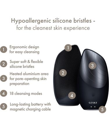 Geske SmartAppguided Sonic Thermo Facial Brush - 6 in 1 Heated Cleaning & Massage Device for Radiant Skin | Black Electric Facial Brush - Buy Online on GoSupps.com