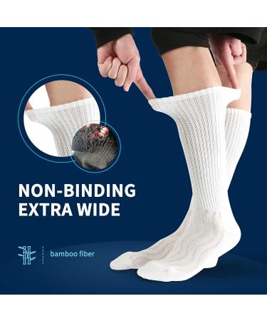 LIN Diabetic Socks for Men & Women - Non-Binding Circulatory Extra Wide Top - 6 Pairs Crew/White - Size 13-15 - Buy Online on GoSupps.com