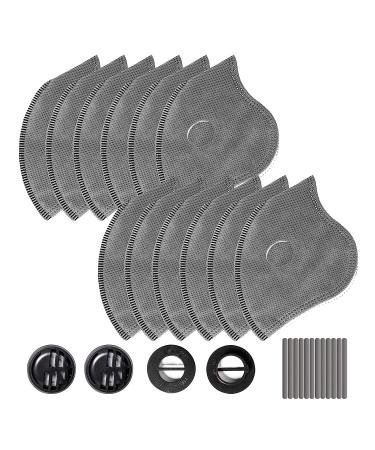 AstroAI 12 PCS Activated Carbon Filters Replacement Set for Reusable Dust Face Masks, with 4 Breathing Valves and 12 Soft Nose Pads, Fitting for Most Mask in Market