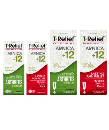 MediNatura T-Relief Arnica +12 Natural Arthritis Pain Relief 100ct Tablets Natural Pain Relief 100ct Tablets Arthritis Pain Relief 2oz Cream and Natural Pain Relief 2oz Cream Bundle