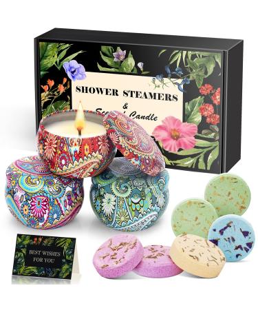 Shinnywis Birthday Gifts for Women - Shower Bombs Steamers Aromatherapy Unique Candles Gifts for Women Friends Female Birthday Gifts Ideas. Relaxing Gifts for Women 6 Shower Bomb 3 Scented Candles