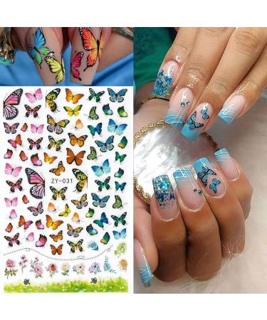 YOSOMK Butterfly Nail Art Stickers Decals - Spring Blue Pink Purple 3D Self-Adhesive Nail Decals for Women and Girls - Acrylic Nails DIY Design - 6 Sheets - Buy Online on GoSupps.com