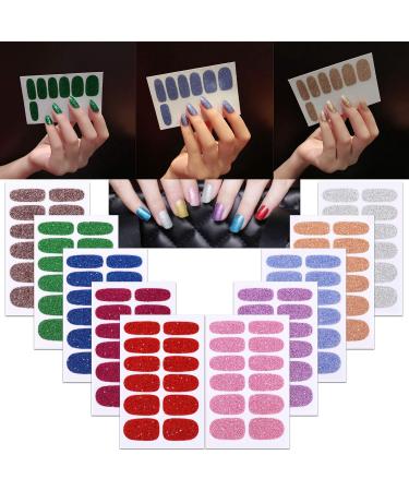 MWoot 10 Leaf Glitter Nail Stickers & Nail Files Self-Adhesive Nail Art for Beautiful DIY Manicure Decoration - Buy Online on GoSupps.com