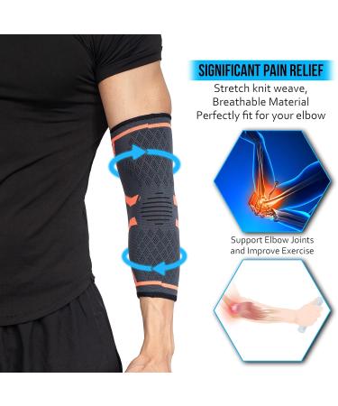 360 RELIEF Compression Elbow Brace Sleeve - Medium Orange | Support for Men and Women | Pain Relief for Tendonitis, Tennis, Golf, Workout | Includes Mesh Laundry Bag | Orange - Buy Online on GoSupps.com