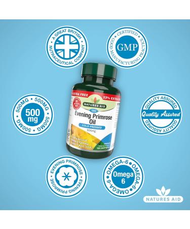 Natures Aid Evening Primrose Oil 500mg Softgels - Cold Pressed Omega-6 GLA - 120ct - UK Made - Buy Online on GoSupps.com