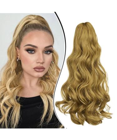 Dcbaboo 18inch Claw Clip in Ponytail Hair Extensions Long Wavy Ponytail Extension Curly Synthetic Pony tails Natural Wave One Piece Hairpiece Fake Ponytail for Women Dark Blonde 18 inch 150g Dark Blonde