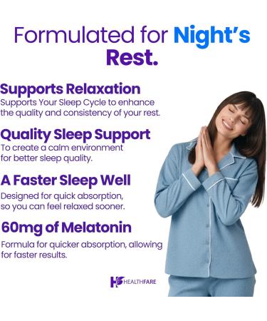 Healthfare Melatonin 60mg | 90 Veg Capsules | High-Strength Formula | Vegetarian Non-GMO Gluten-Free | Made in The USA 1 - Buy Online on GoSupps.com
