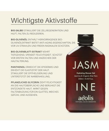 AEOLIS Hydrating Care Shower Gel with Jasmine & Aloe Vera - All-Natural Olive Oil Cleanser for Men & Women - 8.45 Fl.oz - Buy Online on GoSupps.com