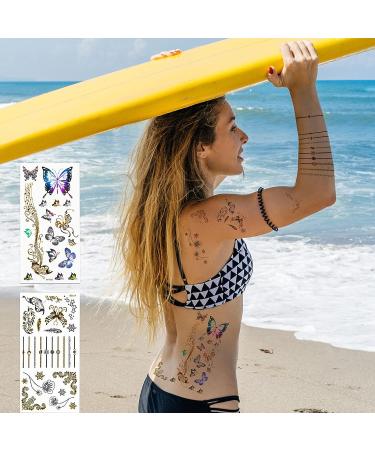 Gold Temporary Tattoos - 10 Sheets, 100+ Designs for Women, Metallic Face Glitter Stickers, Waterproof, Realistic and Long-Lasting - Buy Online on GoSupps.com
