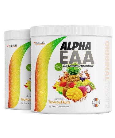 Alpha EAA powder 2x462g Tropical Fruits - Incredibly delicious EAA drink powder all 8 essential amino acids vegan Eaas amino acids/amino workout drink optimal value made in Germany tropical fruits 924 g (2 Pack)