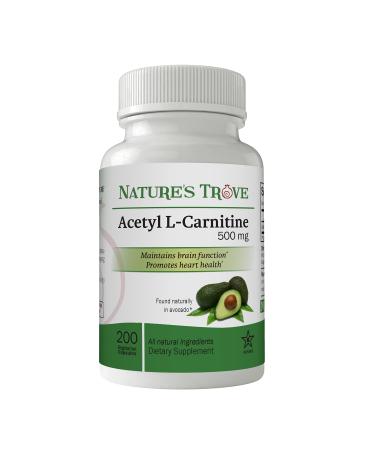 Nature's Trove Acetyl L-Carnitine (ALCAR) 500 mg 200 Vegetarian Capsules