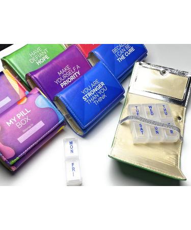 Weekly Pill Box Organizer - 8 Compartments Portable Travel Case with Folding Cover for Medication & Supplements - Purple Adult - Buy Online on GoSupps.com