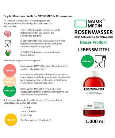 1000 ml Natural Rose Water - 100% Pure Rosa Damascena | Additive-Free | NATURMEDIN  - Buy Online on GoSupps.com