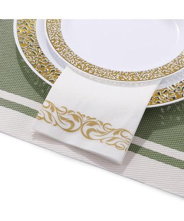200 Pack White and Gold Disposable Guest Towels - Soft, Absorbent, Linen-Feel Paper Hand Napkins for Kitchen, Parties, Weddings & Events - Buy Online on GoSupps.com