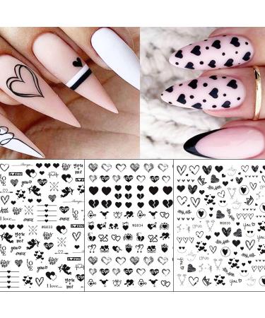Valentine's Day Nail Art Stickers - Self-Adhesive Black Heart Lover Design - 8 Sheets - Buy Online on GoSupps.com