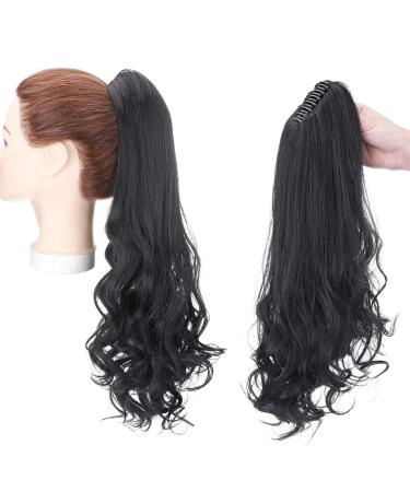 Clip in ponytail braid extension hairpiece hair extension claw on ponytail straight to wavy hairpiece 45cm dark black