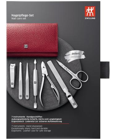 ZWILLING Manicure and Pedicure Set | 7-Piece Nail Care Kit in Red Leather - Perfect for Travel - Buy Online on GoSupps.com