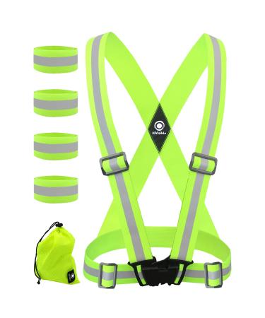 Reflective Vest Running Reflective Vest Straps Reflective Running Vest Women Cycling Bike Running Reflective Gear Bands Belt Green Vest + 4 Bands