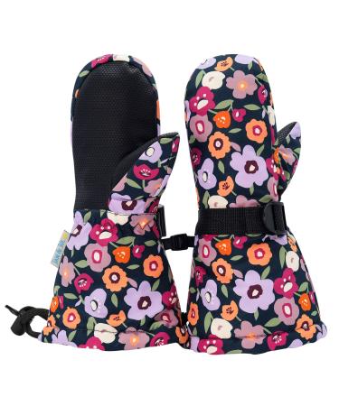 JAN & JUL Waterproof Stay-on Winter Snow and Ski Mittens Fleece-Lined for Baby Toddler Girls and Boys With Thumb: Winter Flower L: 6-8Y (with thumb)